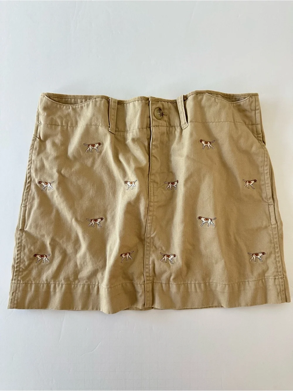 Ralph Lauren Girls Khaki Mini skirt With Embroidered Dogs Size 16 Classic